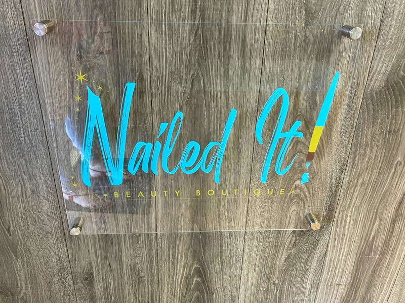 Custom Clear Acrylic Printed Logo with Standoffs, Any Color - Floating office commercial business salon spa sign photo review